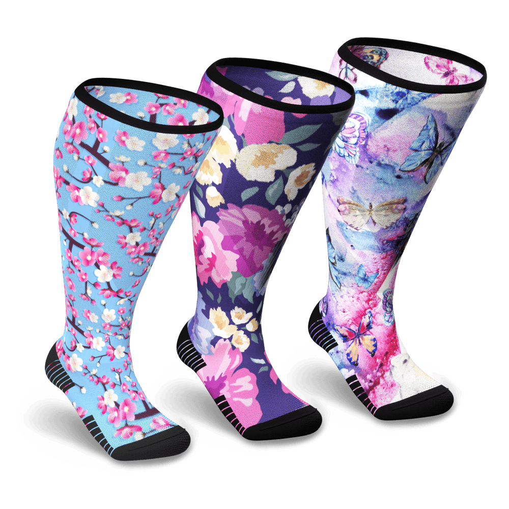 Flower Power Diabetic Compression Socks 3-Pack