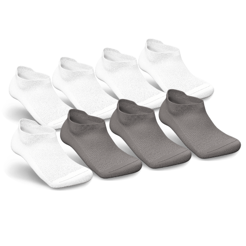 White & Gray Diabetic Ankle Socks Bundle 8-Pack