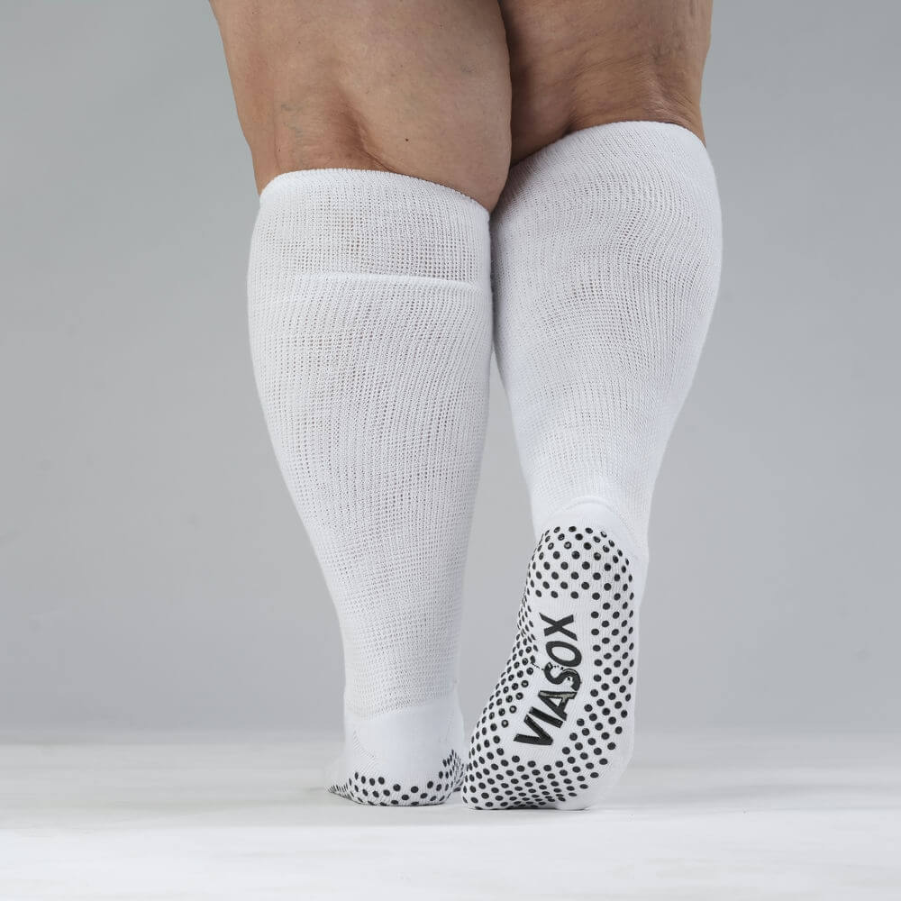White EasyStretch™ Gripper Socks | Viasox Clean, Secure Fit