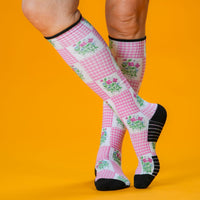 Viasox Grandma's Quilt Compression Socks stretched display