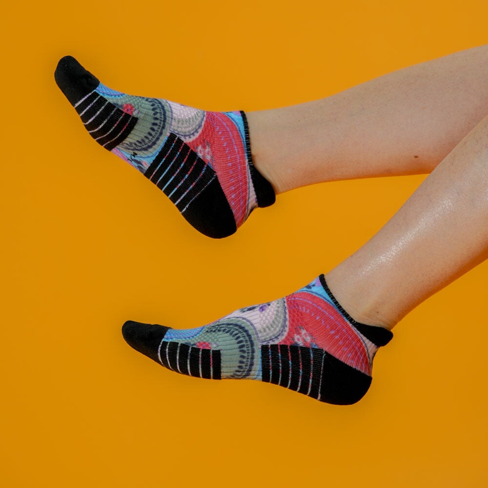 Viasox Flower Plates Ankle Compression Socks detail close-up