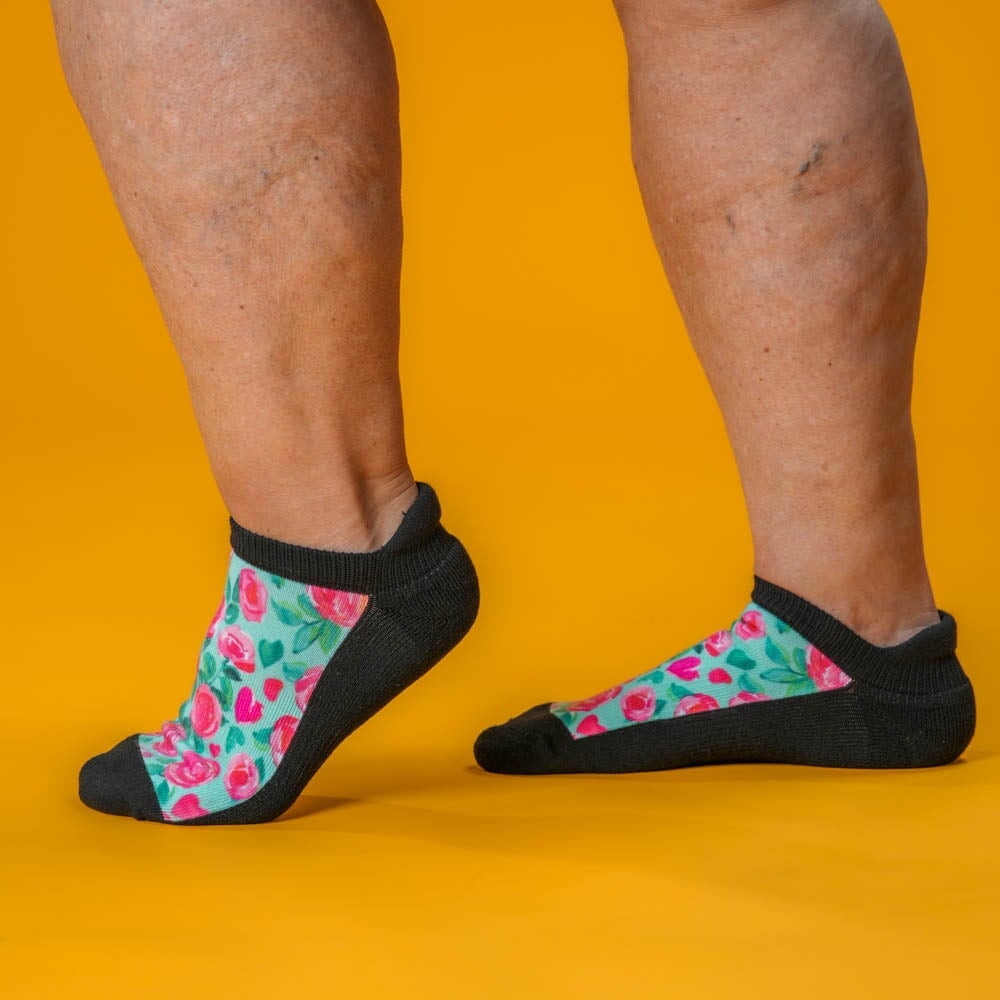 Viasox Sweet Roses Ankle Socks stretched display