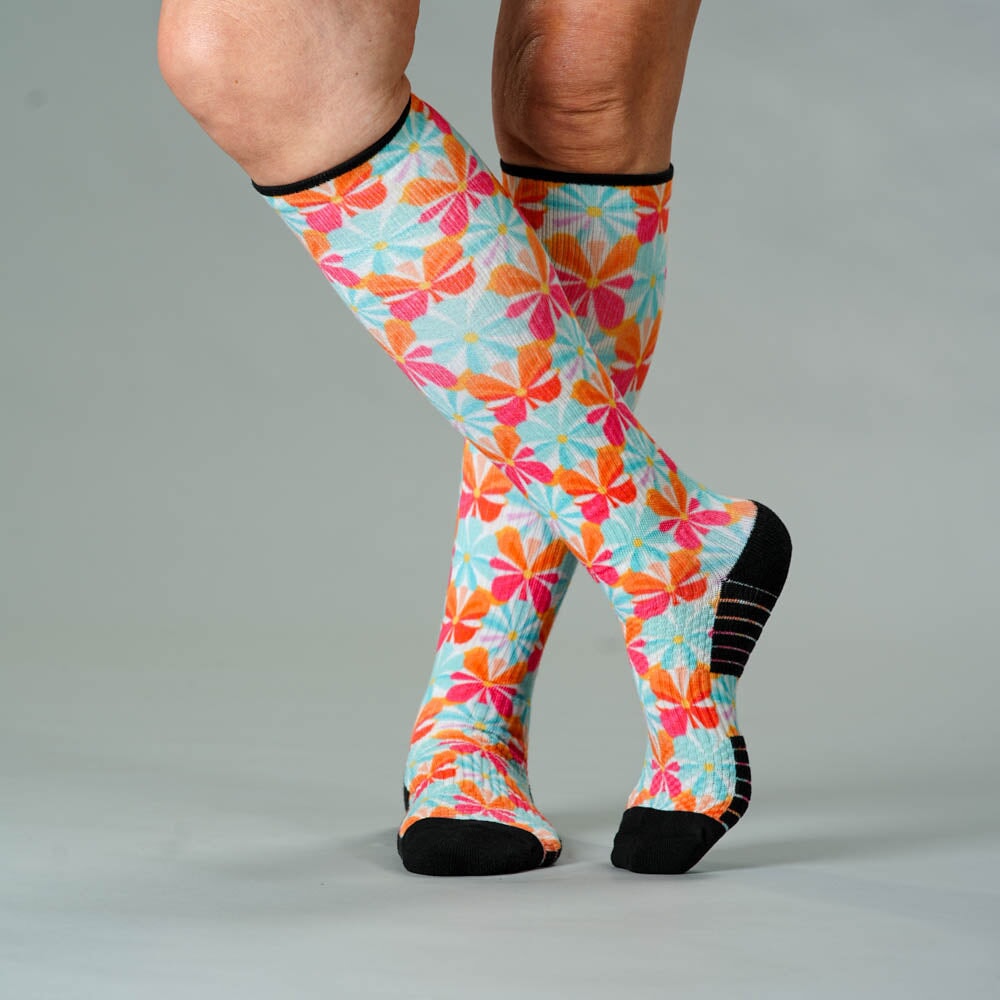 Viasox Groovy Blooms Compression Socks stretched display