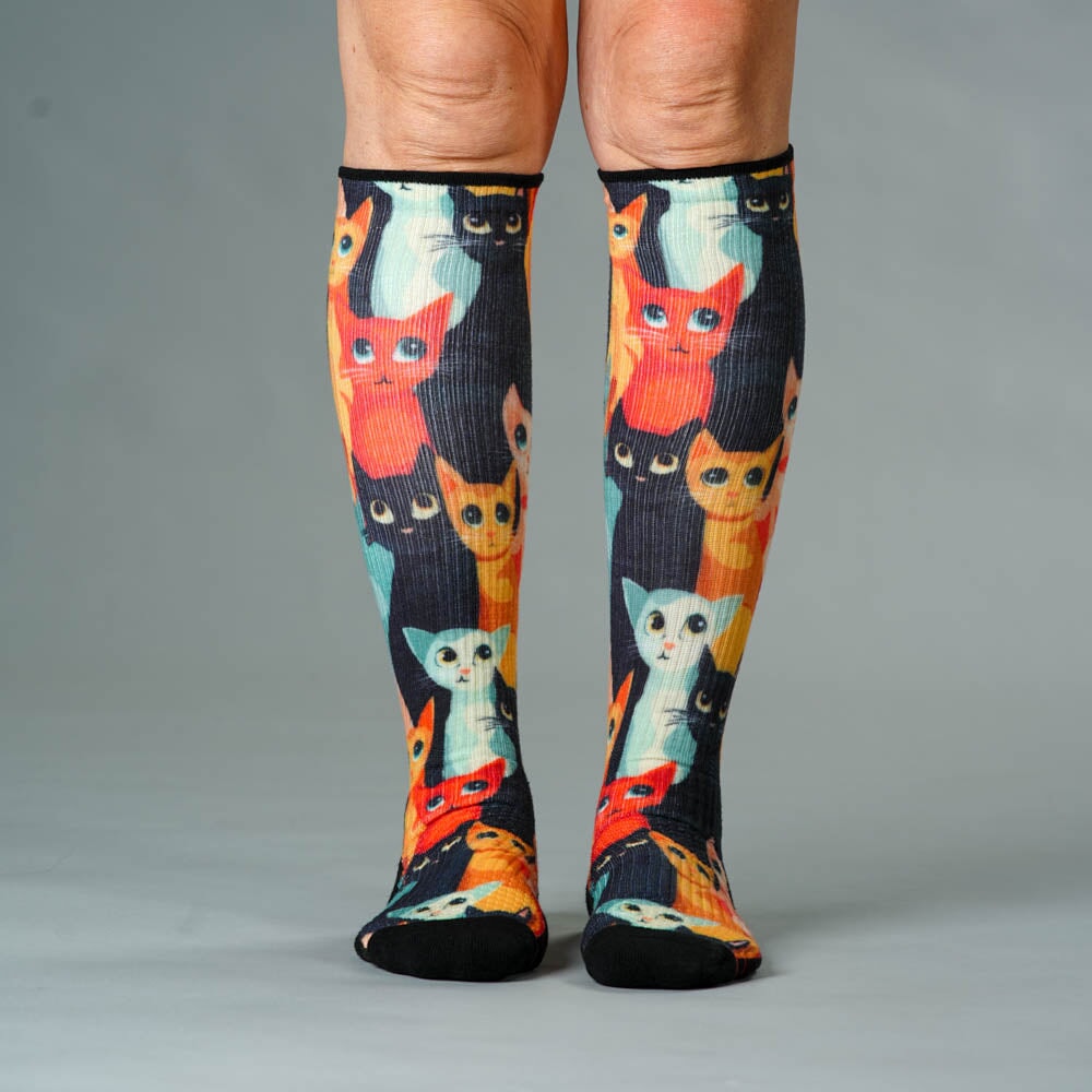 Viasox Cozy Cat Compression Socks 5-Pack Bundle pair displayed