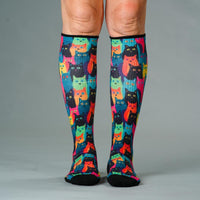 Viasox Cozy Cat Compression Socks 5-Pack Bundle detail close-up