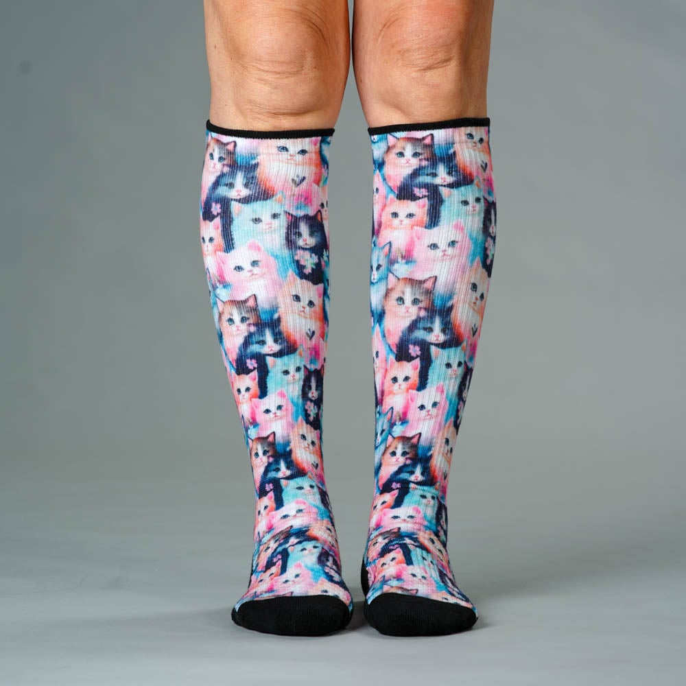 Viasox Cozy Cat Compression Socks 5-Pack Bundle stretched display