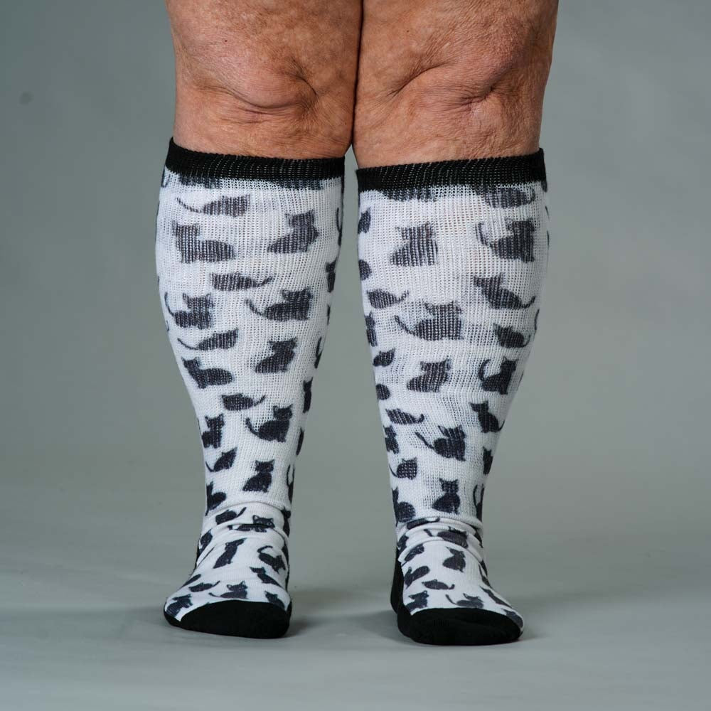 Viasox Black Meows EasyStretch Socks stretched display