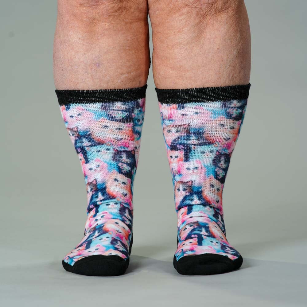 Viasox Flower Cats EasyStretch Socks pair displayed