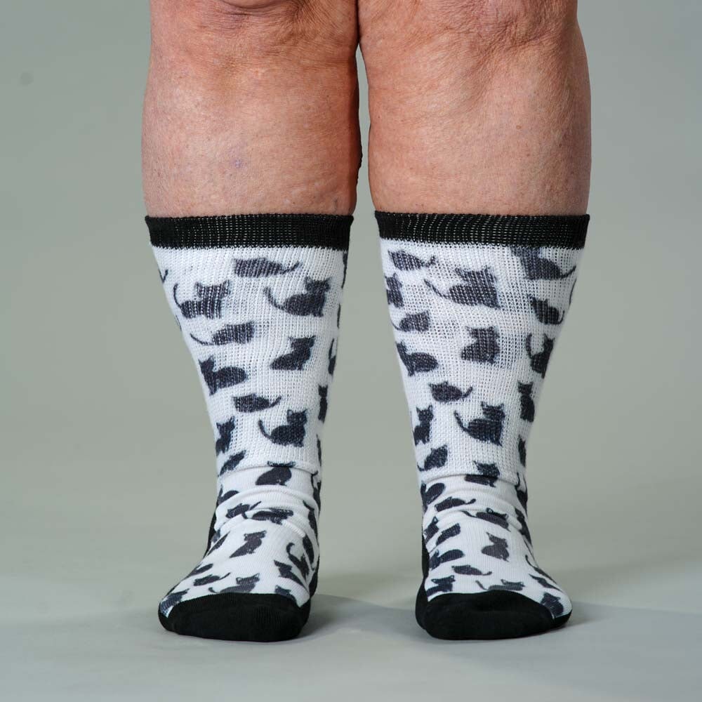Viasox Black Meows EasyStretch Socks pair displayed