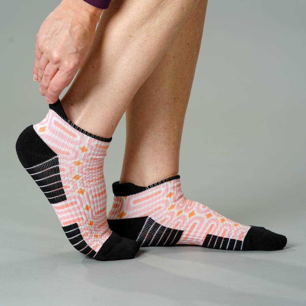 Viasox Peach Party Ankle Compression Socks stretched display