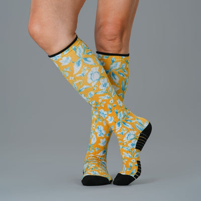Mustard Floral Compression Socks