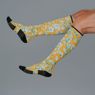 Mustard Floral Compression Socks