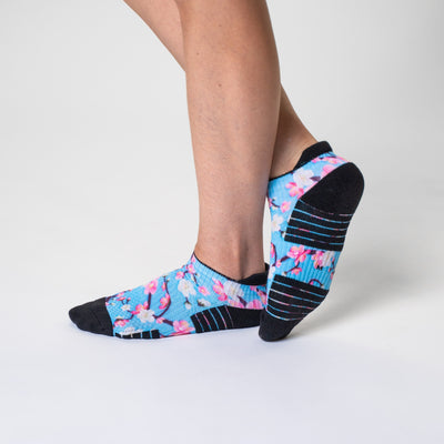 Viasox Cherry Blossoms Ankle Compression Socks detail close-up