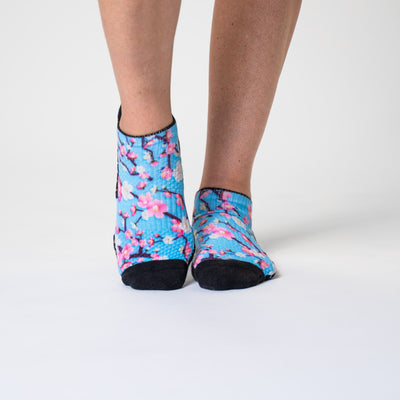 Viasox Cherry Blossoms Ankle Compression Socks stretched display