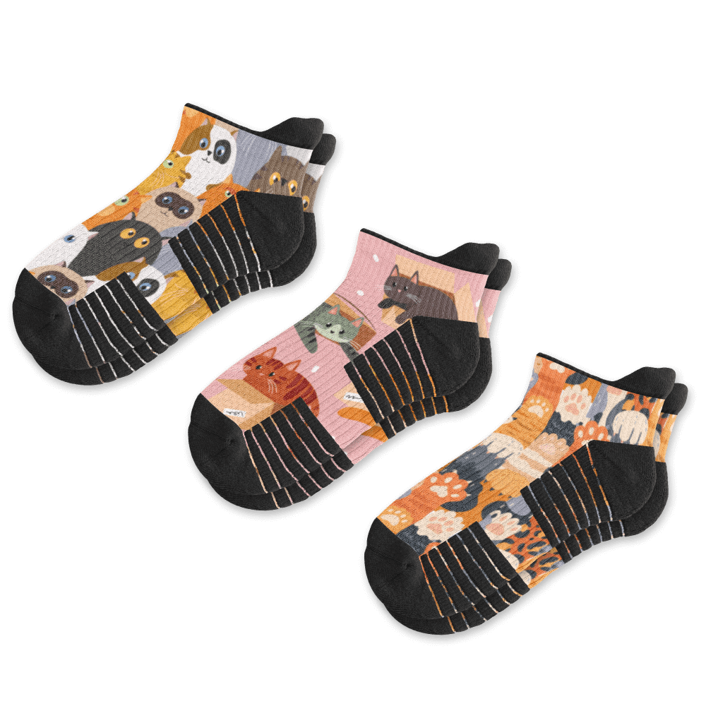 Cat Lovers Ankle Compression Socks 3-Pack Bundle Fro Viasox