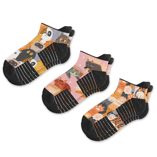Cat Lovers Ankle Compression Socks 3-Pack Bundle Fro Viasox