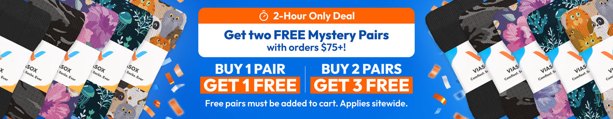 2-Hour Only Deal: Get two FREE Mystery Pairs with orders $75+. Buy 1 pair get 1 free, buy 2 pairs get 3 free.