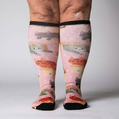 Viasox Cats in Boxes EasyStretch™ Socks stretched display
