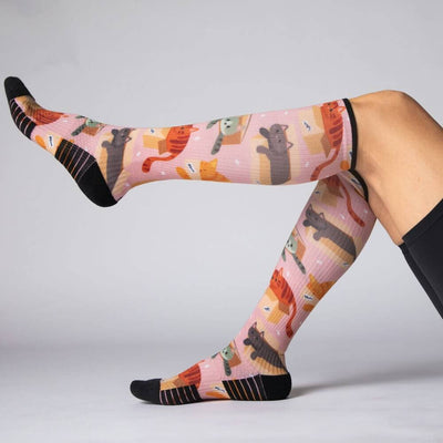 Viasox Cats in Boxes Compression Socks detail close-up