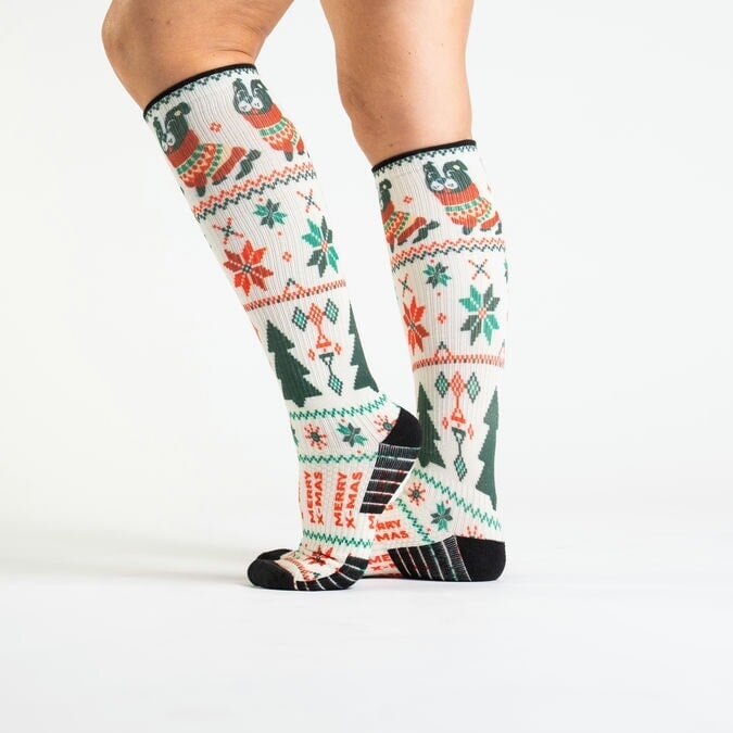 A person in pug Christmas socks