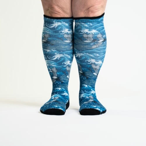 A person wearing fun compression socks