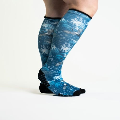 A model wearing fun compression socks