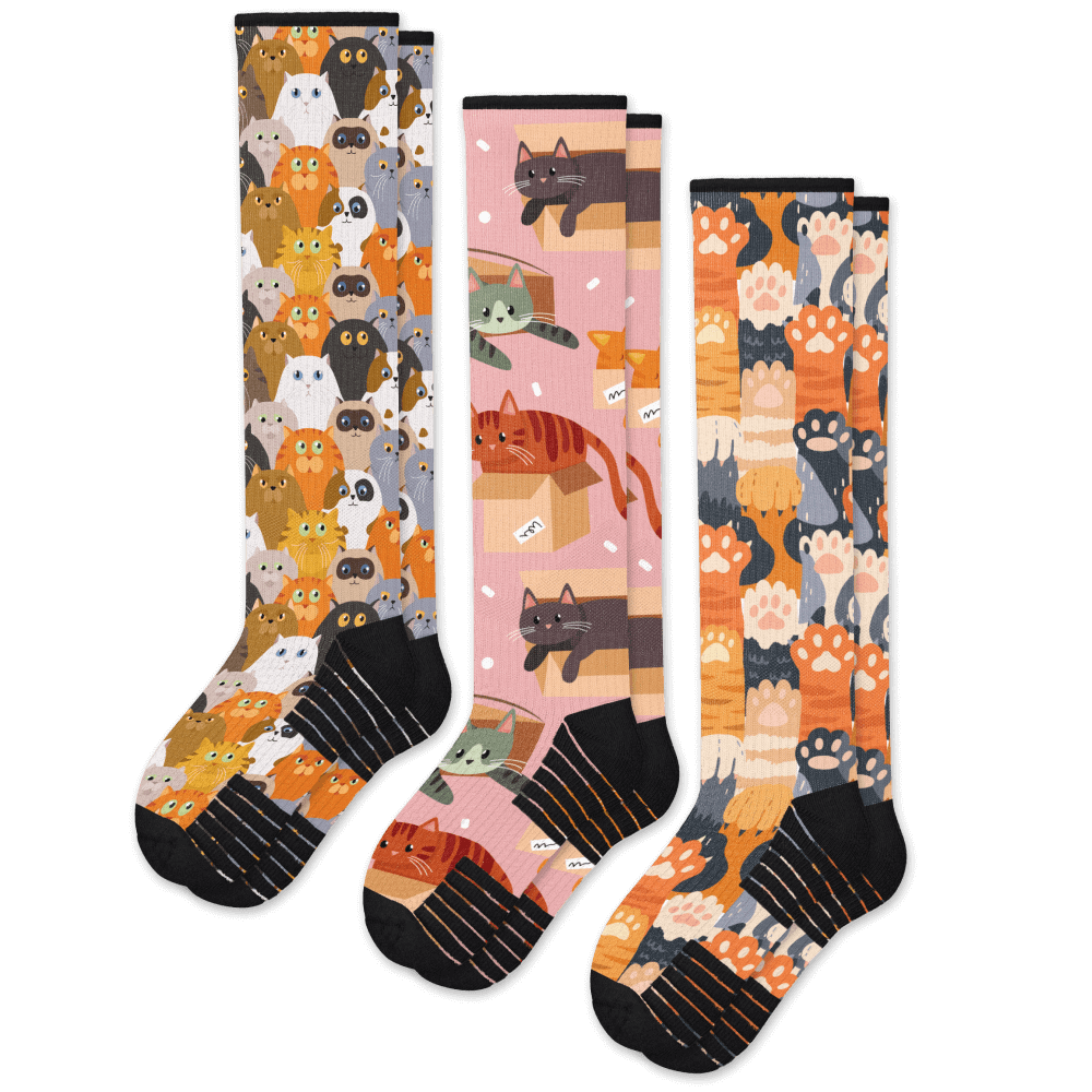 Cat Lovers Compression Socks 3-Pack Bundle From Viasox Flat View