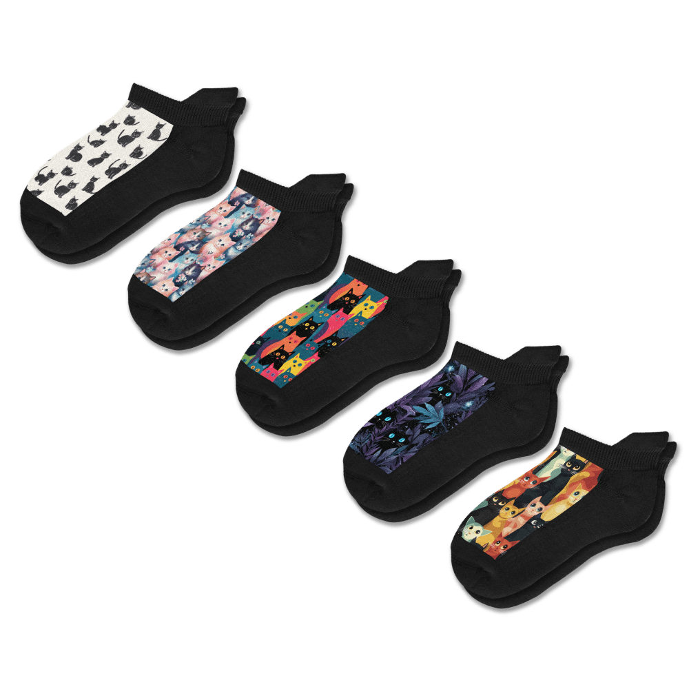 Viasox Cozy Cat Ankle Socks 5-Pack Bundle front view