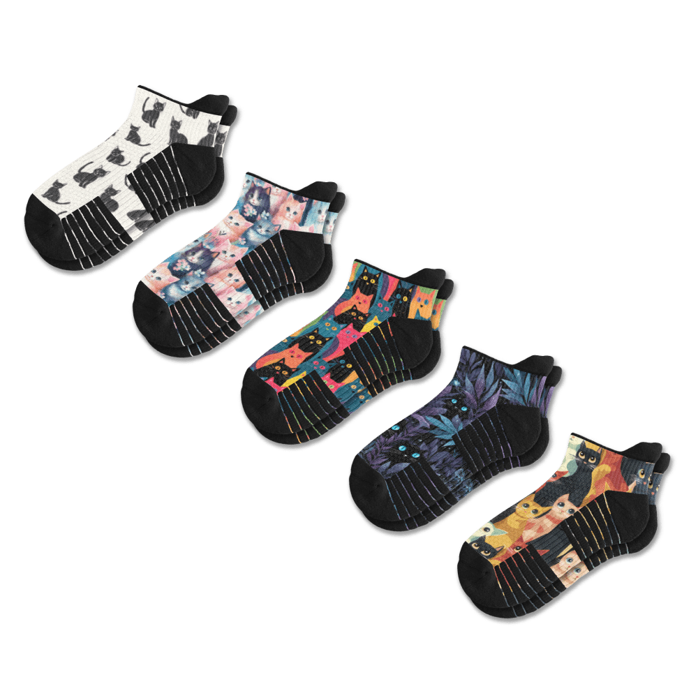 Viasox Cozy Cat Ankle Compression Socks 5-Pack Bundle front view