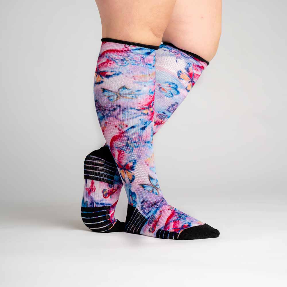 Butterfly print compression socks