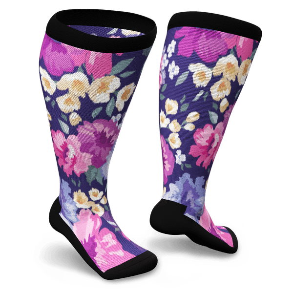 Floral diabetic knee-high socks