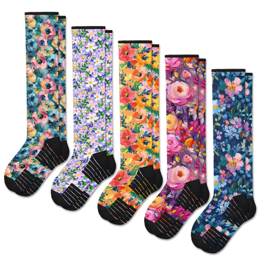 Florals Compression Socks 5-Pack Bundle