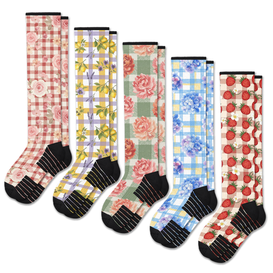 Gingham Garden Compression Socks 5-Pack Bundle
