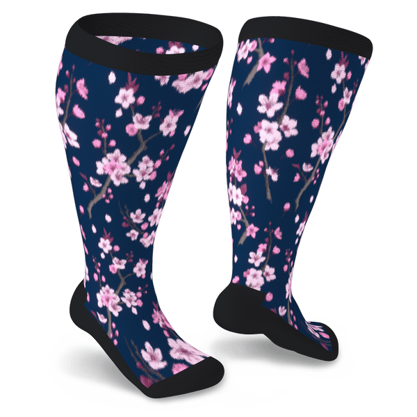 Pink blossoms diabetic socks