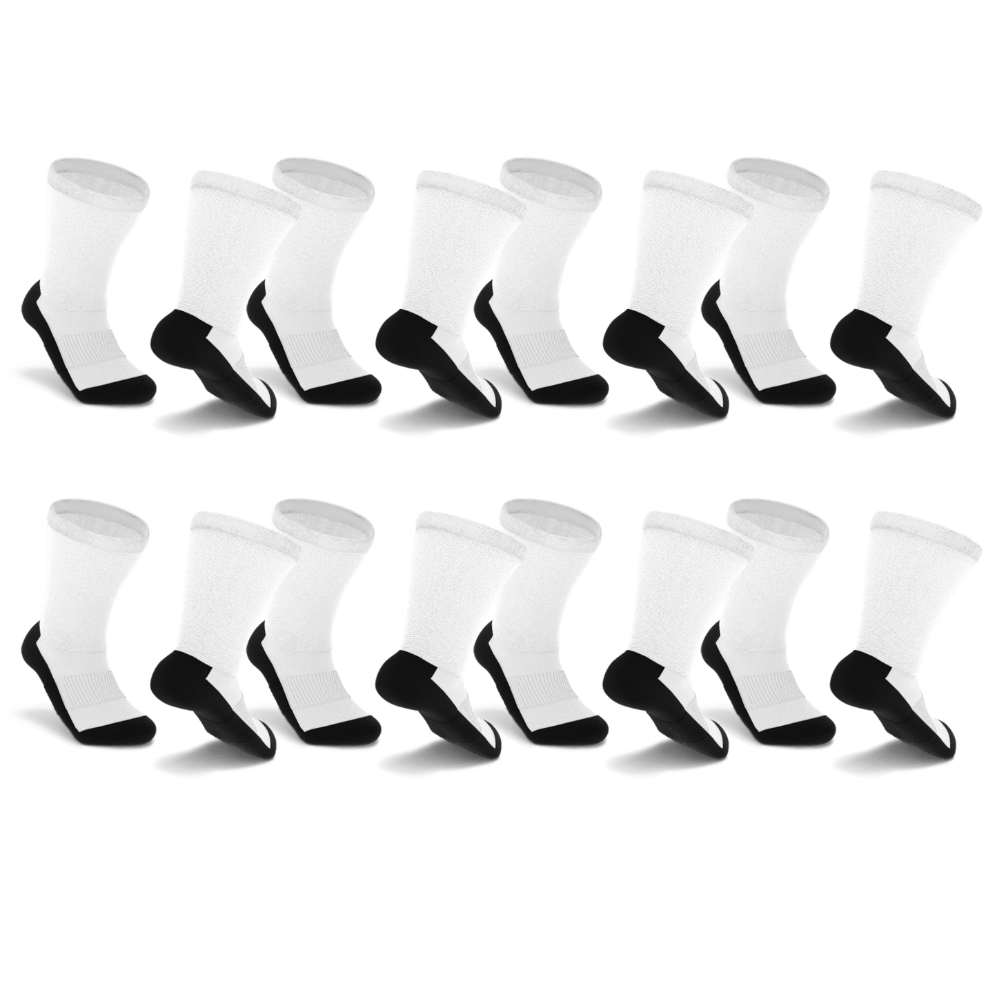 White with Black Bottom Non-Binding Diabetic Thin Socks 8-Pack