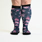 A model wearing pink flower socks