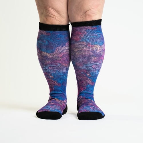 A person wearing wild winds non-binding socks