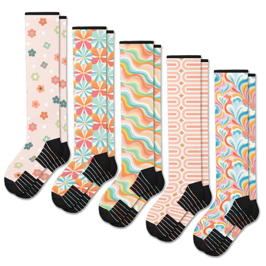 Viasox Retro Pastel Compression Socks 5-Pack Bundle front view