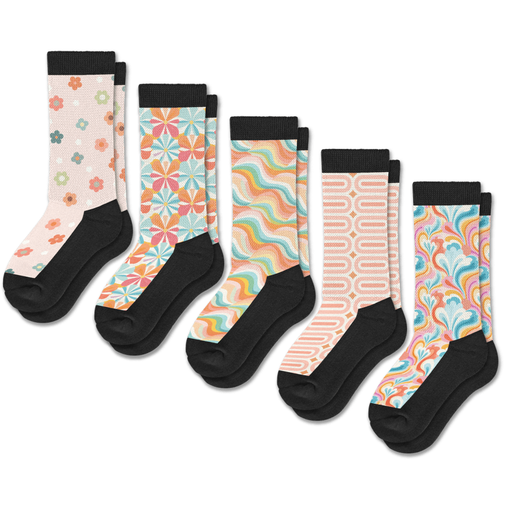 Viasox Retro Pastel EasyStretch Socks 5-Pack Bundle side view