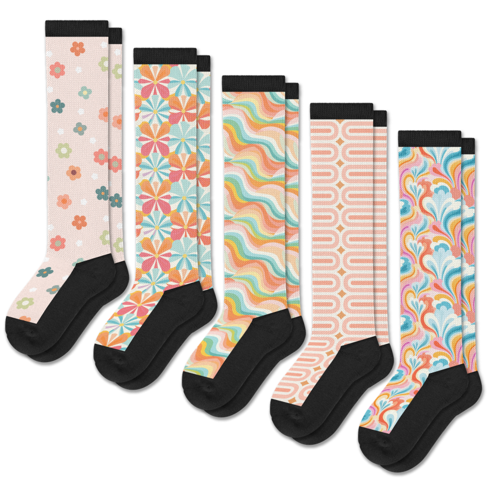 Viasox Retro Pastel EasyStretch Socks 5-Pack Bundle front view