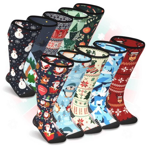 Santa's Stocking Diabetic Compression Socks Bundle 10-Pack