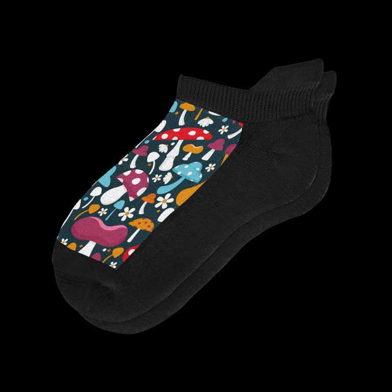 Fall Themed Colorful Mushrooms Galore Ankle Socks Black From Viasox - Flat View