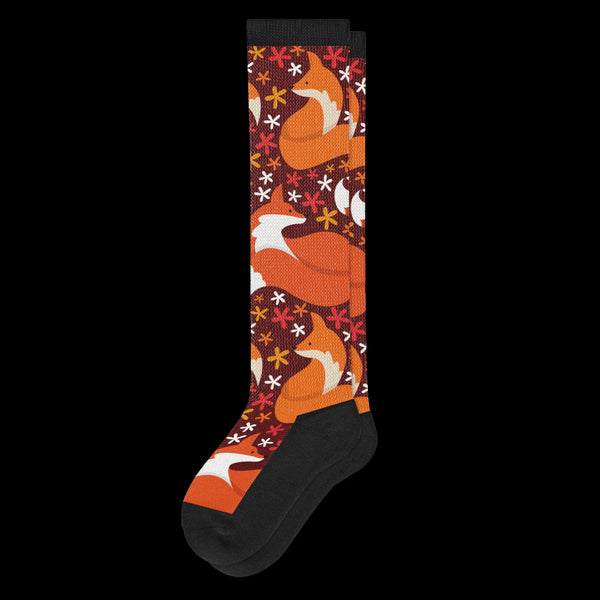 Autumn Foxy Soxy Themed Black EasyStretch™ Diabetic Socks From Viasox - Flat View