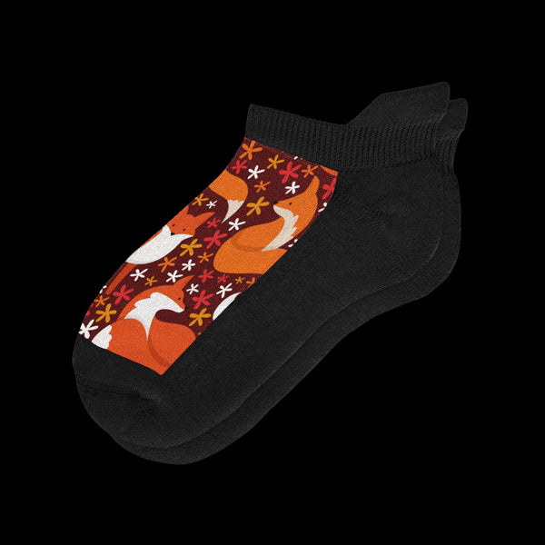 Autumn Foxy Soxy Themed Black Ankle Socks From Viasox - Flat View