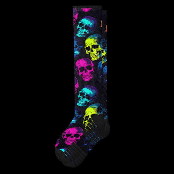 Spooky Colorful Haunted Skulls Compression Socks From Viasox - Flat View