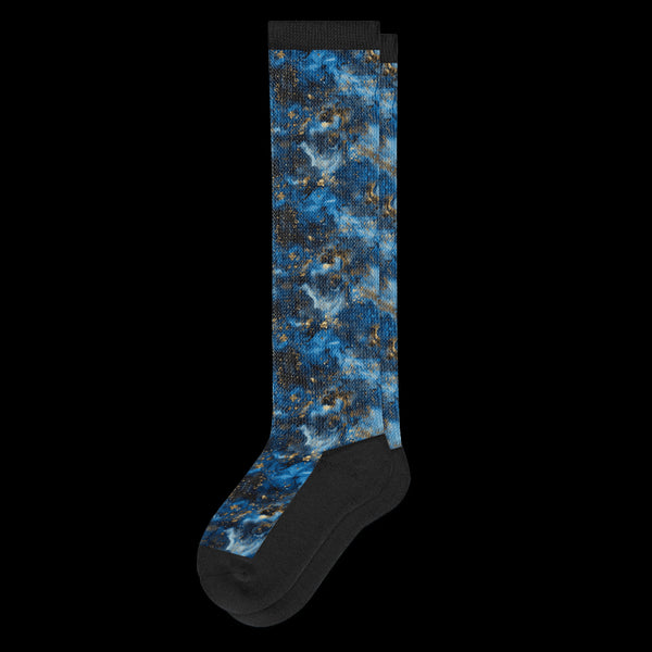 Galaxy Dust Blue and Black Pattern Black EasyStretch™ Diabetic Socks From Viasox - Flat View