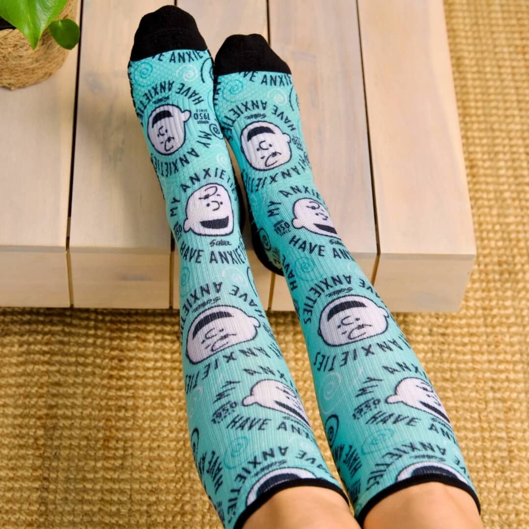 my anxieties have anxieties charlie brown knee-high compression socks