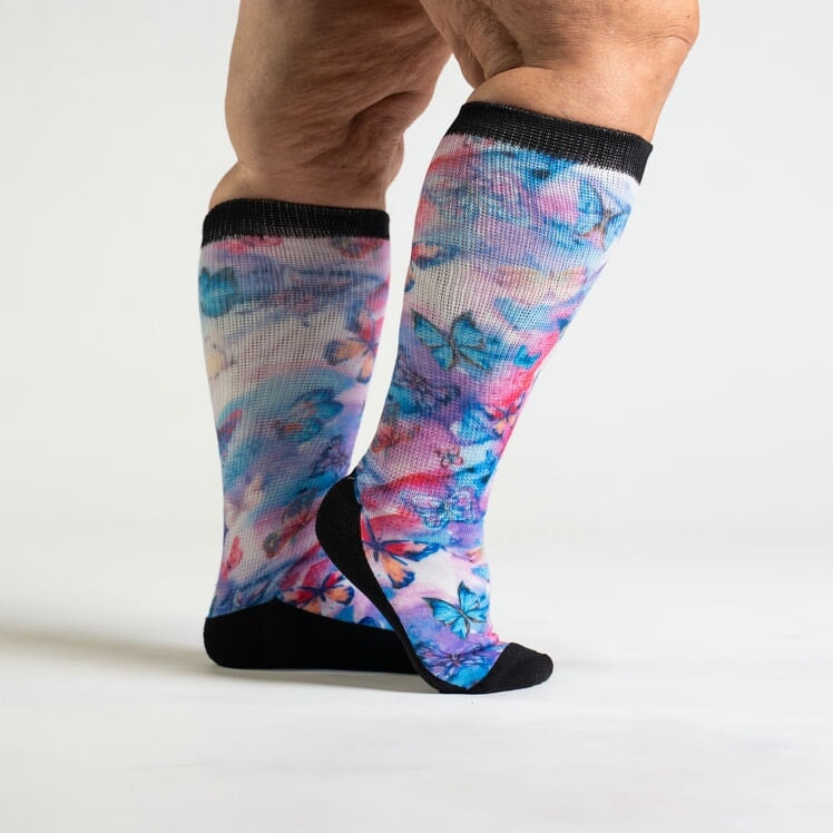 Knee-high butterfly diabetic socks