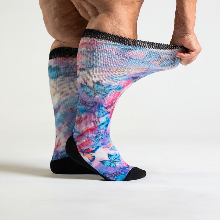 Knee-high stretchy butterfly socks