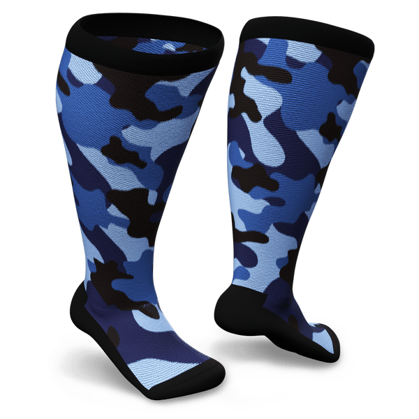Blue camo knee-high diabetic socks